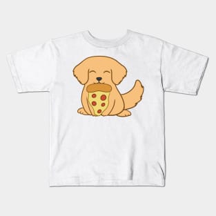 Golden Retriever eating a pizza Kids T-Shirt